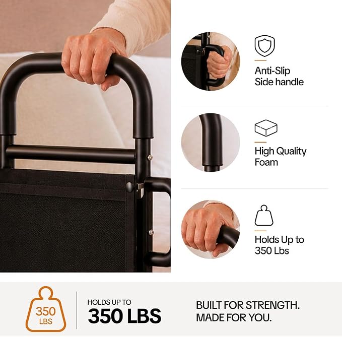 Medical king Bed Rails for Elderly Adults Safety Bed Assist Rails for Seniors with Adjustable Heights ASTM Approved Easy to get in or Out of Bed with Floor Support