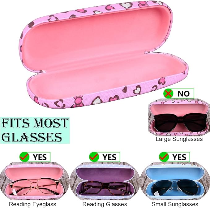 ADBGV Cute Stylish Hard Shell Eyeglasses Cases Protective Case Storage Box With Glasses Cloth Eyeglass Strap for Girl Teen