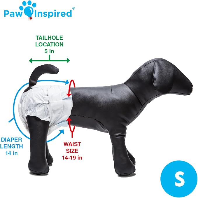 Paw Inspired Disposable Female Dog Diapers, Small Size, 144 Count | Ultra Protection, Adjustable Fasteners, Comfortable Fit, Leakproof Core, For Dogs in Heat, Excitable Urination, Incontinence
