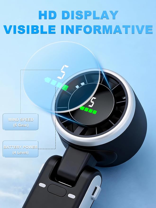 Portable Handheld Turbo Fan, 5 Gear Wind, Battery Operated, Up to 13 Working Hours Rechargeable Fan, 3 IN 1 Hand Fans with Air Turbo Tech Cooling Fan for for Travel, Beach, Outdoor - Black