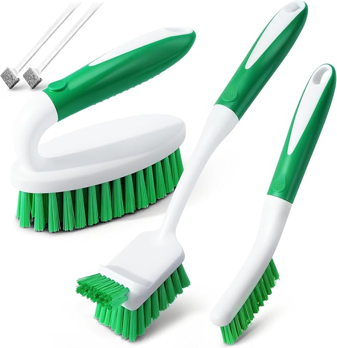 Holikme 5 Pack Cleaning Brush Scrub Brush Kitchen Brush for Floor,Green | Cleaning Brush Set for Household Use, Scrub Brush, Kitchen Brush, Tile Lines Brush for Bathroom, Floor, Tub, Shower