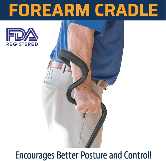 StrongArm Comfort Cane + Self Standing Lightweight Adjustable Walking Cane + Stabilizes Wrist & Provides Extra Support & Stability + Ergonomic Forearm Grip + Canes for Men & Women