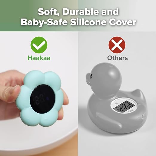 Haakaa Silicone Baby Bath Thermometer – Water Temperature Thermometer for Baby Safety, Floating Infant Bath tub Temp Thermometer for Newborns & Toddlers- Flower