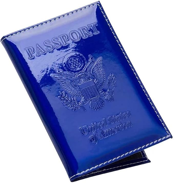 Chrome Passport Cover Vaccine Card Holder Combo, Passport Holder with Vaccine Card Slot (Blue)