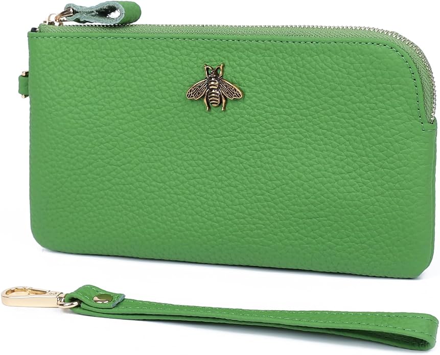 imeetu Wristlet Wallets for Women, Wristlet Clutch Purse, Phone Wallet | Genuine Leathe Wallet Women, Lightweight Water-resistant Long Wallet with Wrist Strap, Zip Coin Pocket, Gift Box, Bee Decor