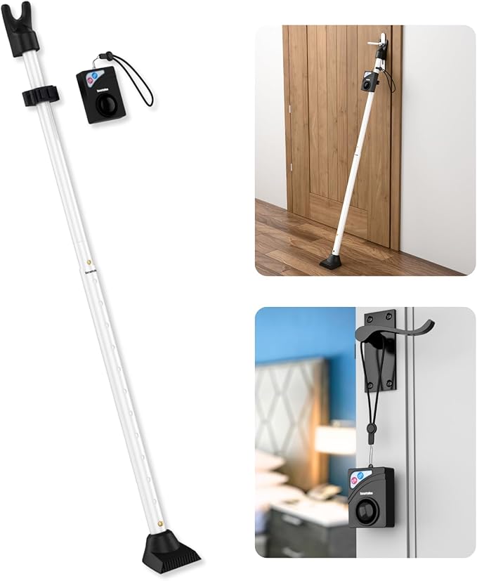 Securityman Door Security Bar with Alarm (Detachable) - 120dB Siren Door Stopper Alarm - Adjustable Jammer & Patio Bar - Strong, Withstands 400lbs - Home Protection