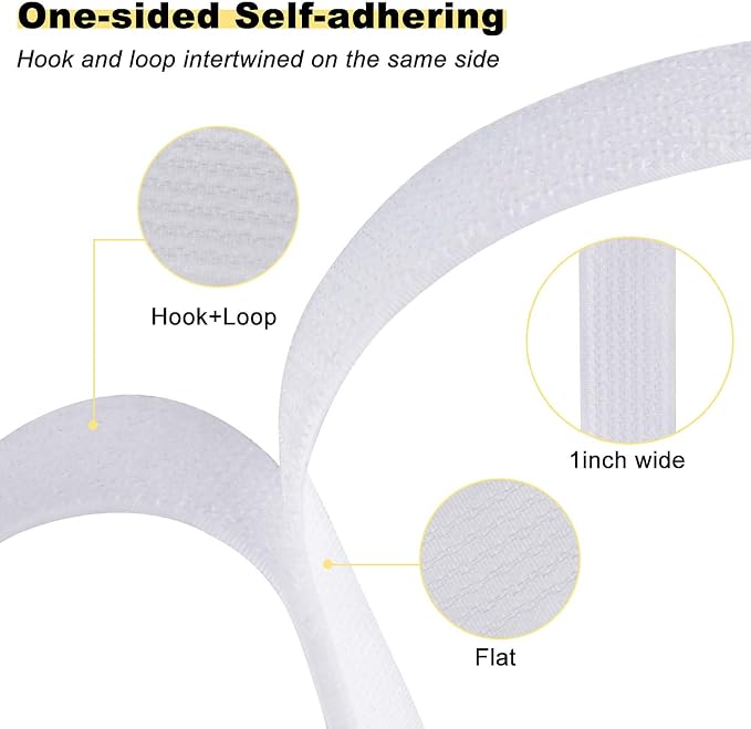 YMCRLUX 1"x16ft Hook and Loop Straps with 25 Metal Buckles, Adjustable Fastening Cable Straps, Cut-to-Length Cinch Strap, Reusable Nylon Securing Cord Ties for Organizer or Storage, 1 inch Wide, White