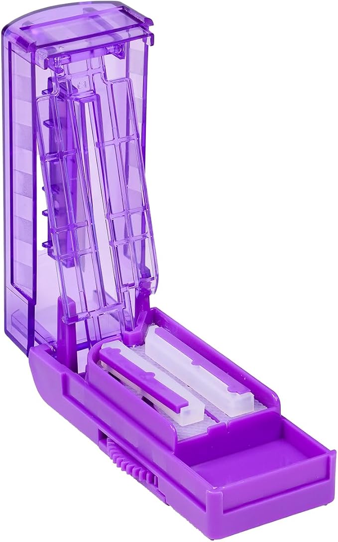 Multiple Pill Cutter for Small or Tiny Pills, Adjustable Pill Splitter for Large Pills Multi Tablets, Stainless Steel Cutting Blade and Blade Guard (Purple)