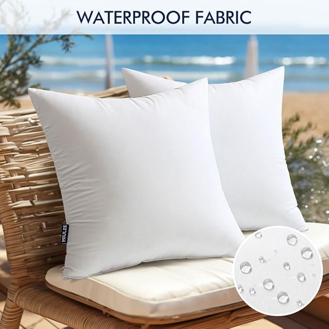 MIULEE 20x20 Inch Outdoor Pillow Inserts Set of 2, Waterproof Throw Pillows | Decorative Throw Pillows Inserts, Water-Resistant Garden Pillow Form for Patio Sofa Couch