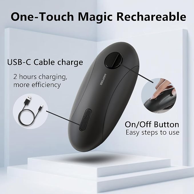 Automatic Electric Can Opener for Seniors for Kitchen:Anyone can Hands Free,One Touch Opener,Durable Blades,Rechargeable, Smooth Edge, Lightweight Small Size, Black (Black)