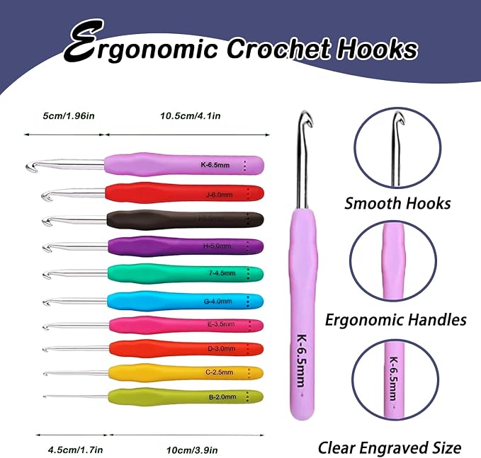 Yarniss Crochet Kit for Beginners, All in One Crochet Kits with 840 Yards Crochet Yarn, Ergonomic Crochet Hooks Set with Yarn for Adults, Navy