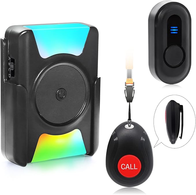 CallToU Caregiver Pager Wireless Call Button Vibration Pager 1000FT Nurse Calling Alert System for Hard of Hearing Home Elderly Disabled Patient 2 SOS Panic Button 1 Receiver, 4 Modes