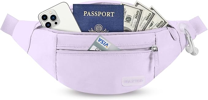 MAXTOP Purple Crossbody Fanny Pack for Women Trendy Belt Bag for Theme Park | Nylon,Ajustable Strap, 4-Zipper Pockets,Key Chain,Hands-Free,Fit All Phones
