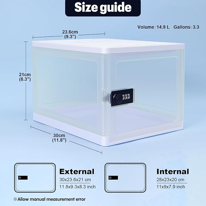 Clear Lockable Storage Box for Food，Tech and Home Safety, Medicine Lock Box for Safe Medication,Lockable Storage Bin，Refrigerator Storage Bins, Tablet Phone Jail Lock Box (Clear)