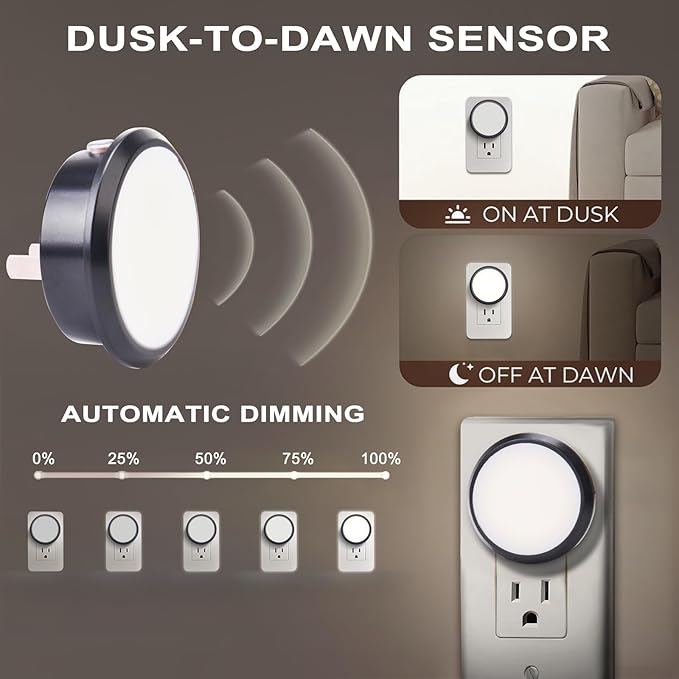 Night Lights Plug Into Wall [2 Pack], LED Night Light with Dusk-to-Dawn Sensor, 5000K Daylight White Brightness Nightlight, Compact Design Nightlights for Bathroom, Hallway,Stairway, Non-Dim