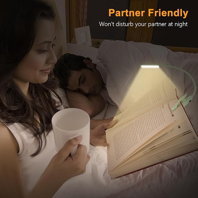 Gritin 9 LED Rechargeable Book Light for Reading in Bed | Eye Caring 3 Color Temps,Stepless Dimming Brightness,80 Hrs Runtime Small Lightweight Clip On Book Reading Light-Cyan