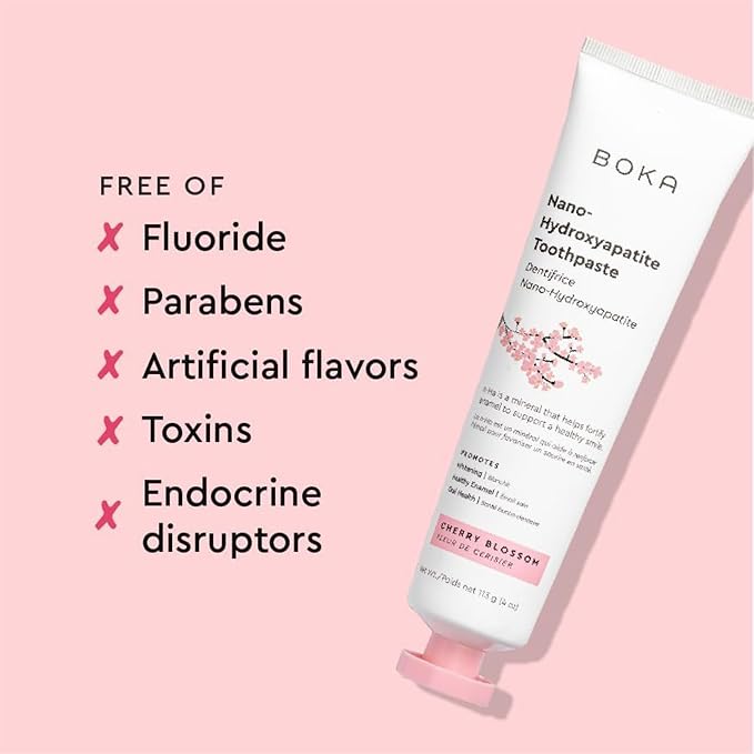 Boka Fluoride Free Toothpaste, Nano Hydroxyapatite Toothpaste, Appropriate for Sensitive Teeth - for Adult Oral Care - Cherry Blossom Flavor, 4 Fl Oz 1Pk