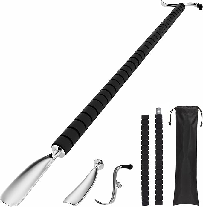 Shoe Horn Long Handle,Dressing Stick,Adjustable Extended Sock Remover Aid Helper for Shoes, Socks, Shirts, Pantsseniors with Travel Bag