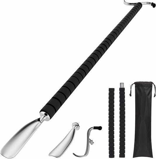 Shoe Horn Long Handle,Dressing Stick,Adjustable Extended Sock Remover Aid Helper for Shoes, Socks, Shirts, Pantsseniors with Travel Bag