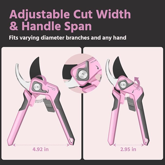 PrunePro® 8.2" Pruning Shears for Women Lightweight Ultra Sharp Scissors | German Stainless Steel Blade Adjustable Handle Width Ergonomic Handle Small Hands Arthritis Friendly Garden Tools Gift