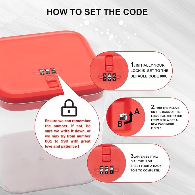 EMLTHORYClear Medicine Lock Box with code, Small Food Snack Phone medication Lock Boxes for Personal Items Combination Electronics Organizer,Phone Jail,Gaming Device Lockable Boxes