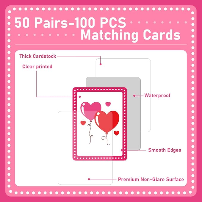 gisgfim 100 PCS Memory Matching Game Valentine's Day Concentration Memory Games Card Educational Game for Kids Educational Ages 3-8 A Fun & Fast Heart Gnome Matching Games