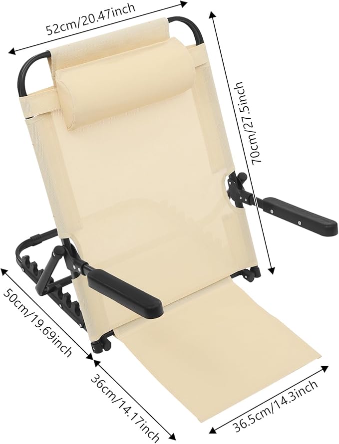 Lifting Bed Backrest, Oxford Cloth Backrest Chair 8 Gears Adjustable Armrest Sit up Back Rest for Read Watch TV Eat Khaki