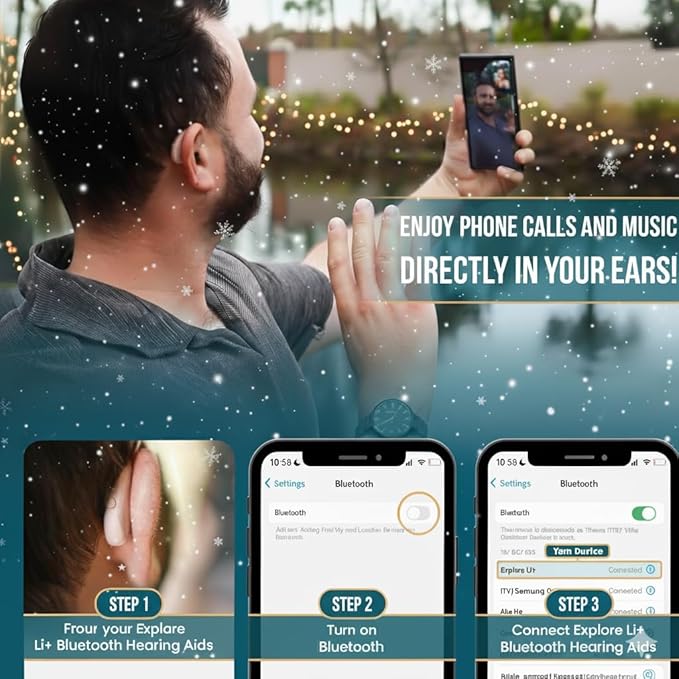 Eara Explore Li+ Rechargeable OTC Hearing Aids – Self-Fitting, Bluetooth 5.0 with Phone & Music Streaming | App-Controlled, Receiver-in-Canal (RIC) Design | FDA-Registered for Seniors and Adults 2025