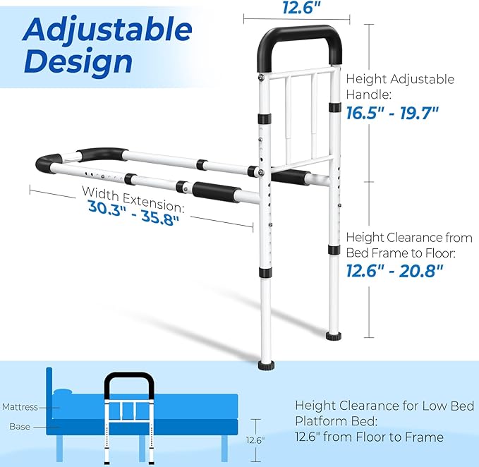 Bed Rails for Elderly Adults Safety 2026 Upgrade - ASTM Certified, 350 LBS Capacity, Tool-Free Assembly, Non-Slip Ergonomic Handle with Storage Pocket, Safe Bed Rails for Seniors