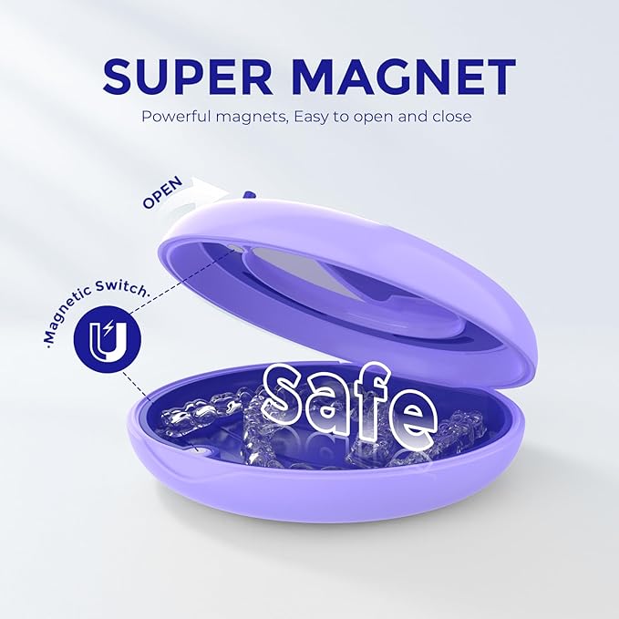 HEMILAB® Retainer Case, Slim Aligner Case with Mirror, Compatible with Invisalign, Cute Retainer Orthodontic Box with Vent Holes, Purple