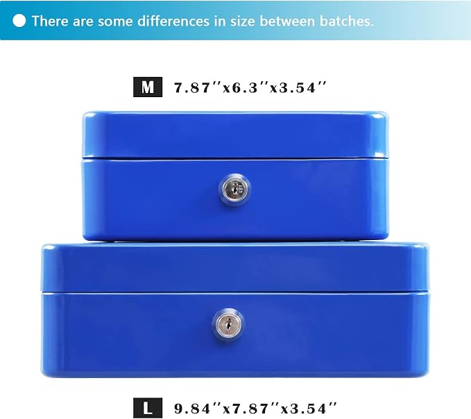 xydled Locking Steel Large Cash Box with Removable Coin Tray and Key Lock,9.84"x 7.87"x 3.54",Blue