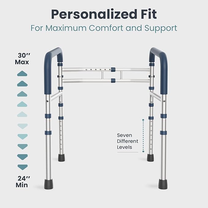 PELEGON Toilet Safety Rails (350 lb) - Adjustable Toilet Safety Frame & Rails, Toilet Safety Rail for Elderly Adults, Toilet Handles for Seniors, Toilet Bars for Elderly, Disabled & Handicap - Grey