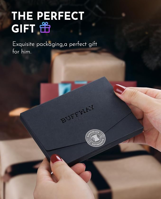 Buffway Slim Wallet for Men Women Minimalist Small Leather Front Pocket Wallets with RFID Blocking and Gifts Box - Bassa Mars Red