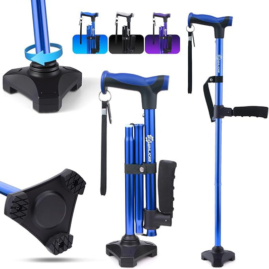Adjustable Walking Cane for Women & Men for Stability, Self Standing Cane with Second Handle for Standing, 350lbs Heavy Duty Foldable Collapsible Folding Cane, Walking Sticks for Seniors & Adult