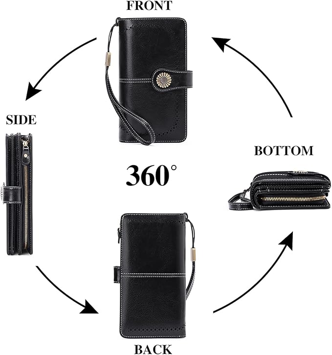 SENDEFN Wallets for Women Leather Credit Card Holder with RFID Blocking Large Capacity Wristlet | with RFID Blocking