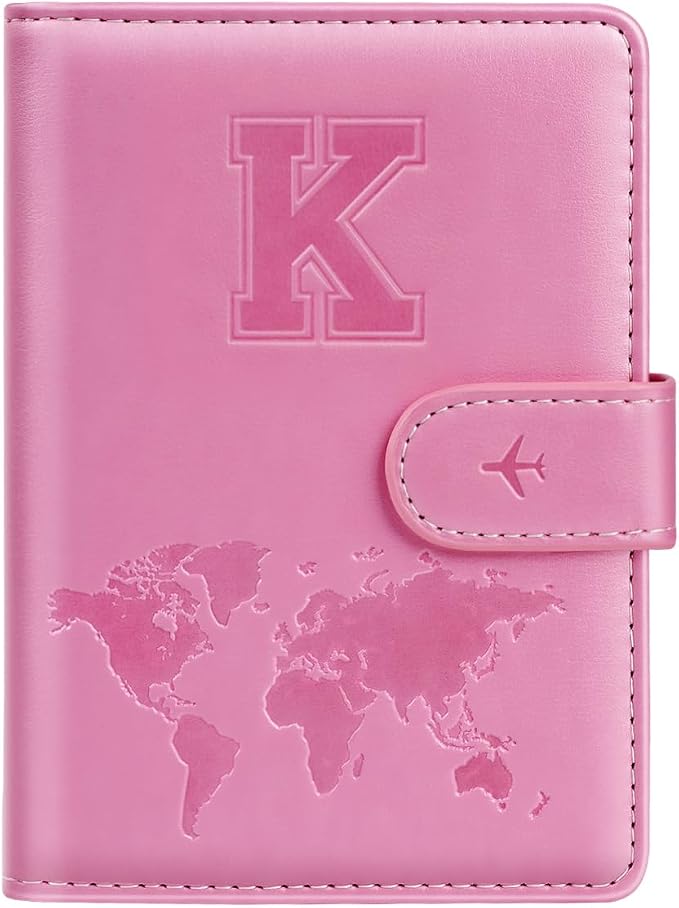 Passport Holder Cover Initial Letter A-Z Travel Wallet Personalized | Travel Essentials, Embossed Design, RFID Blocking, Personalized Gift, Passport Book Holders for Women Girls, Pink-K