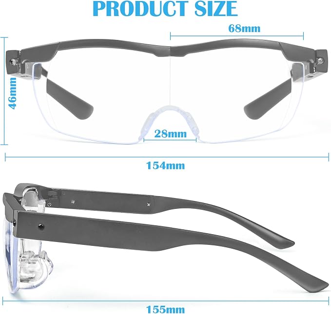 Magnifying Glasses with Light, 200% Magnification, USB Rechargeable | Lighted Magnifying Glass with Anti Blue Light, Hands Free, Head Magnifier Eyeglasses for Close Work, Hobbies, Reading, Craft