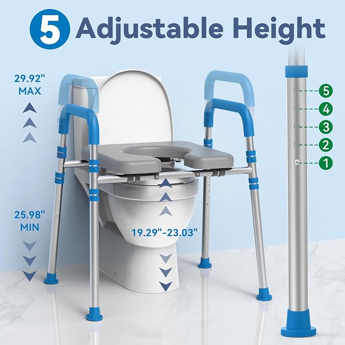 Loyoda Raised Toilet Seat Risers with Handles, Height and Width Adjustment | Soft Padded Elevated Toilet Seat for Elderly & Disabled Adults, Supports 500 LBS, Universal Toilet Fit, FSA/HSA Eligible