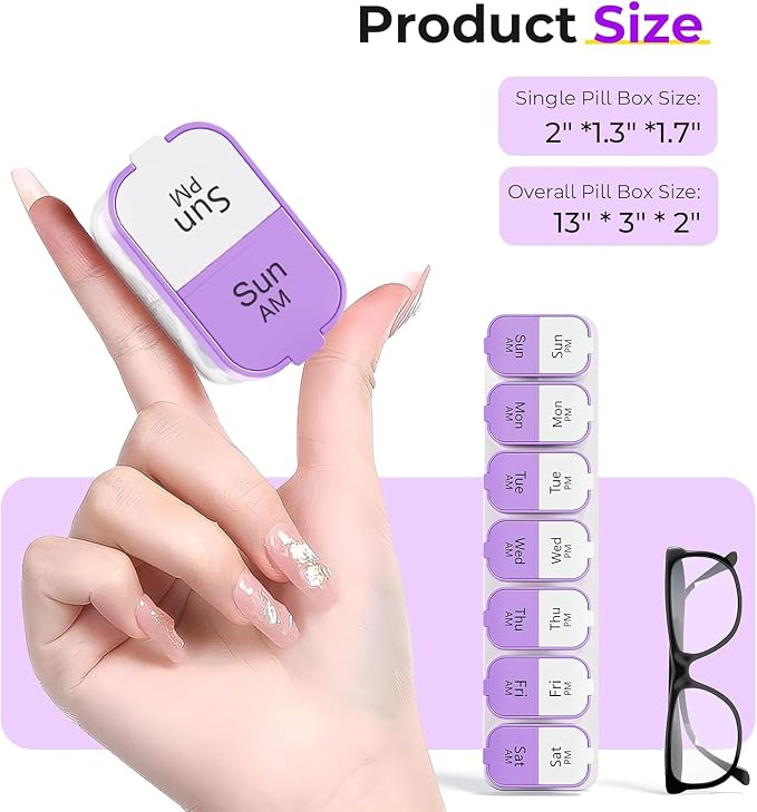 Odaro Extra Large Weekly Pill Organizer, XL Pill Box 7 Day Am Pm, Jumbo Medicine Organizer 2 Times A Day to Hold Daily Medicine Vitamin and Supplements - Purple