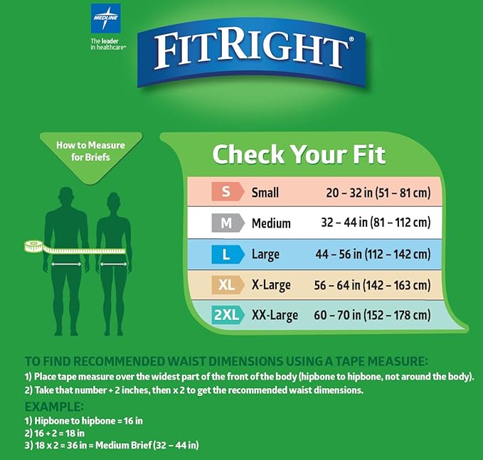 FitRight OptiFit Extra Adult Briefs, Incontinence Diapers with Tabs, Moderate Absorbency, Medium, 32 to 44", 20 Count