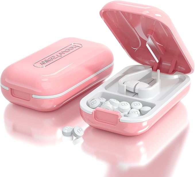 DUBSTAR Small Pill Cutter, Pill Cutter Splitter for Small and Tiny Pills, Portable Pretty Pill Cutters for Large Pills, Cuts Vitamins Tablets for Purse Pocket (Pill Cutter, Pink)