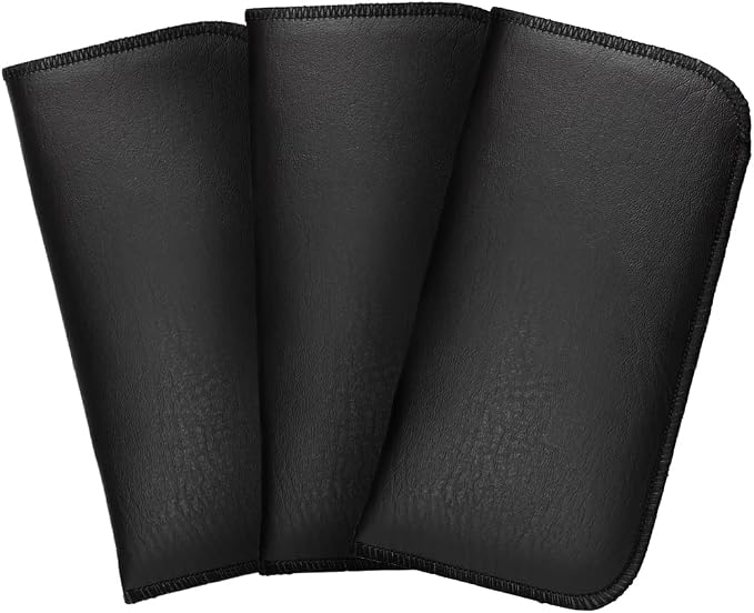 Calabria Slim Faux Leather Eyeglass Case Soft Slip-In Design [Black without Clip - 3 Pack] | Compact Protective Pouch | Soft Case for Glasses | Lightweight Sunglass Storage