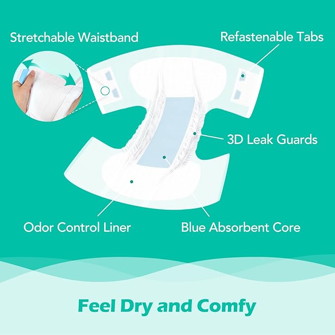 SUNKISS TrustPlus Adult Diapers with Maximum Absorbency, Unisex Disposable Incontinence Briefs with Tabs for Men and Women, Odor Control, XXLarge, 60 Count (4 Packs of 15)