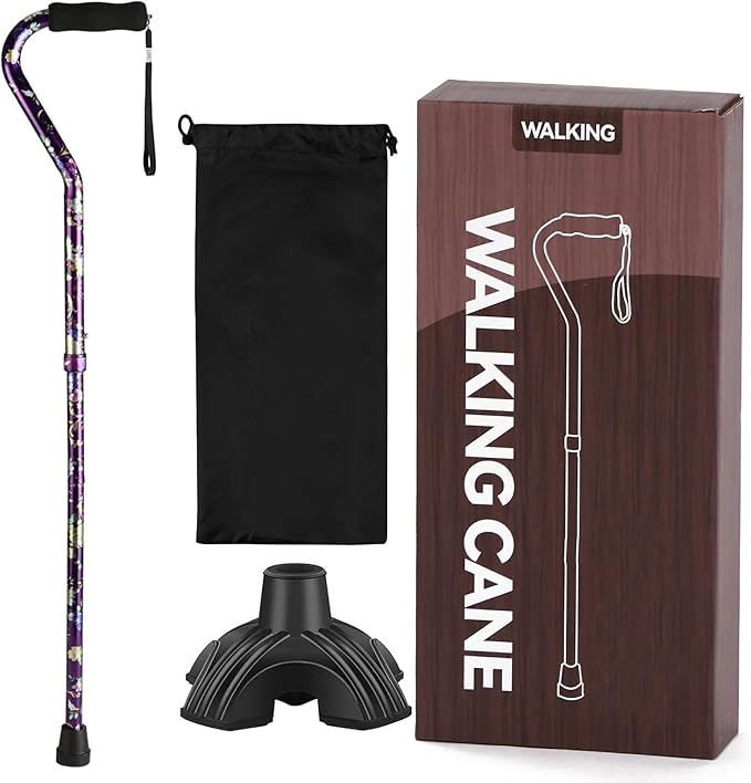 Floral Canes for Women Folding Cane for Stability with Non-Slip Base, Adjustable Walking Cane for Seniors - Lightweight Collapsible Walking Sticks with T & Offset Handle