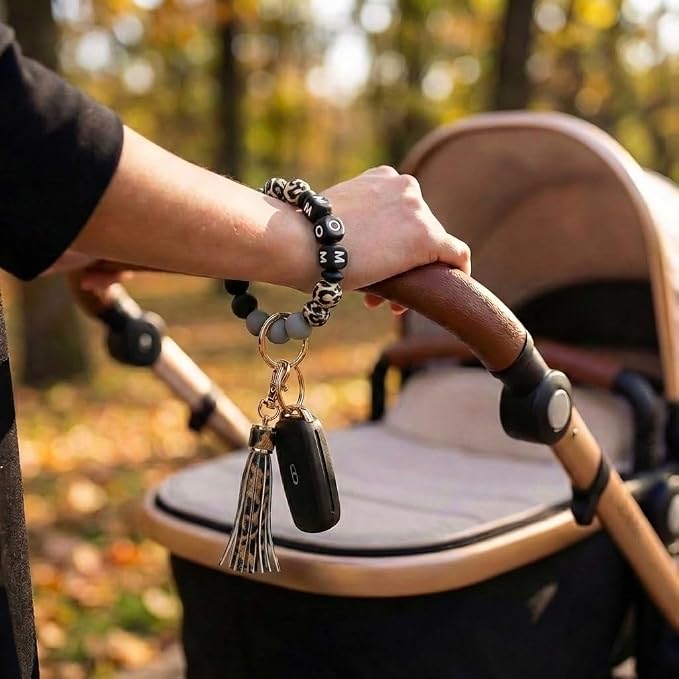 BIHRTC Key Ring Bracelet Car Keychain Holder Wristlet Silicone Women Beaded Bangle Chains