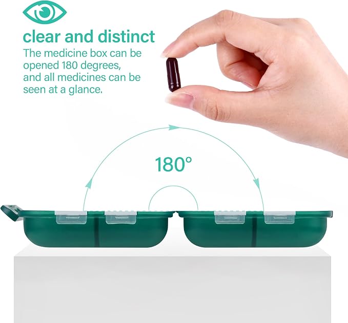Travel Pill Organizer Small 8 Grid Compartments Pill Holder Box - Portable Medicine Container Case - Daily Weekly Medication Organizer