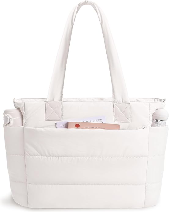 Puffer Tote Bag for Women Quilted Nurse Bag Lightweight Work Bag for Teacher Travel Handbag with Multiple Pockets