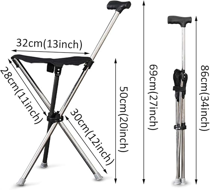 Folding Stool with Cane Bases Walking Stick with Seat Folding Walking Stick for Travel Lightweight Balance 330 lbs Walking Stic Unisex for Seniors Lightweight Walking Stick and Stool 2 in 1