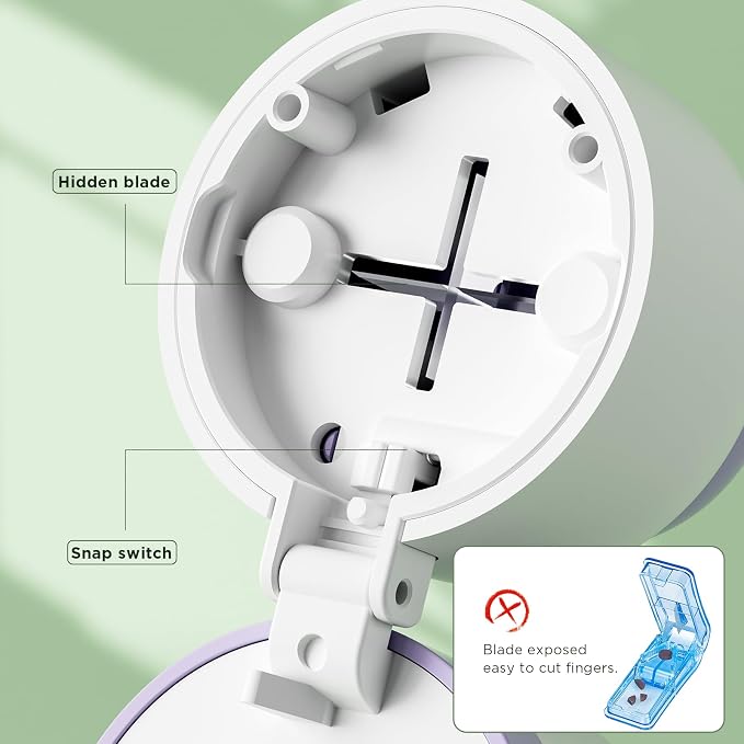 Pill Cutter 1/4 - Pill Splitter with Stainless Steel Blade for Cutting Small Pills or Large Pills in one Fourth, Suitable for Cuting Vitamins, Tablets (1-4 Blue)