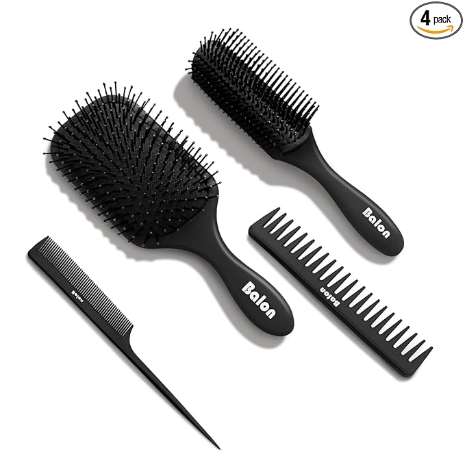 Balon Hair Brush for Women and Men, 4Pcs Paddle Brush Detangling Brush Hair Comb Set for Long Thick Thin Curly Hair, Hairbrush Great On Wet or Dry, No More Tangle